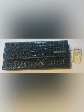 Kenneth Cole Reaction Black Croc-Embossed Patent Clutch Wallet